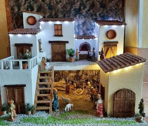 Christmas Nativity Scene Diy, Nativity House, Christmas Nativity Scene Display, Christmas Crib Ideas, Nativity Scene Diy, Nativity Scene Display, Fairy House Crafts, Diy Nativity, Fairy House Diy