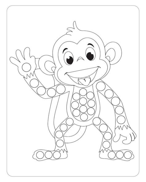 Monkey Dot Marker, Cute Animals Dot Marker Coloring Pages For Kids.