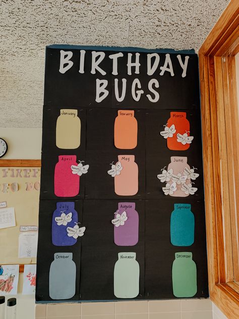 Prek Birthday Board, School Birthday Bulletin Board Ideas, Classroom Bday Ideas, Birthday Charts For Preschool Ideas, Birthdays Charts Classroom, School Birthday Display, Diy Classroom Birthday Board, Teacher Birthday Wall Ideas, Teacher Board Ideas Preschool