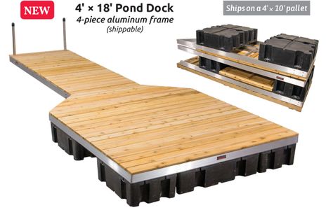 Docks For Ponds, Lake Docks Designs, Pond Docks, Plastic Barrel Ideas, Cabin Exterior Ideas, Pond Dock, Diy Dock, Building A Dock, Floating Docks