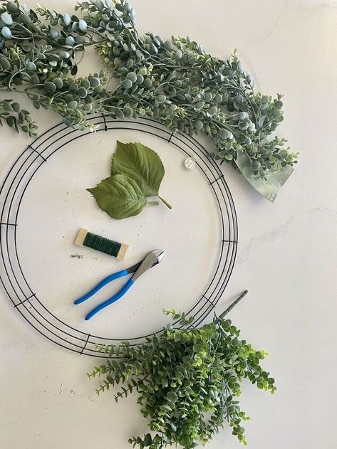 DIY All-Year Wreath on a Budget | Hometalk Diy Door Wreaths Year Round, Diy Magnolia Wreath, Make Your Own Wreath, Metal Wreath Frame, Wire Wreath Forms, Wire Wreath Frame, Dollar Store Hacks, Floral Swag, Wire Wreath