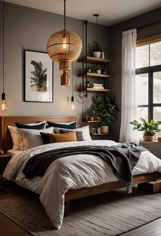 20 inspiring boho bedroom decor ideas to transform your space with earthy tones, eclectic patterns, and cozy textures. Edgy Master Bedrooms Decor, Bold Bedroom Design, Bedroom Boho Paint Colors, Urban Modern Bedroom Ideas, Cozy Paint Colors Bedroom, Bedroom Ideas Japanese Style, Boho Home Ideas, Industrial Boho Bedroom, Wood Bedroom Ideas