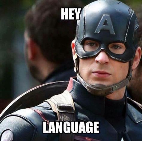 Captain America......Language Captain America Meme, Captain America Language, Captain America Aesthetic, Captain America Funny, America Memes, Bucky And Steve, Avengers Movies, Ryan Reynolds, Star Citizen