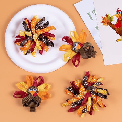 Thanksgiving Turkey Hair Bow Clips;thanksgiving korker hair bows Turkey Hair Bow, Turkey Bow, Thanksgiving Hair Bows, Thanksgiving Bow, Thanksgiving Hair, Fall Hair Bow, Hair Bow Clips, Cute Turkey, Bow Ideas