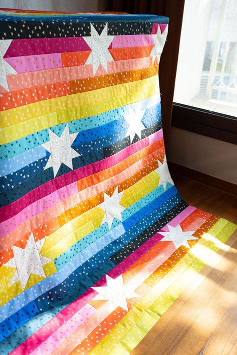 The Rainbow Jelly Stars Quilt - Modernly Morgan Colorwash Quilts, Quilt Throw Size, Stars Quilt Pattern, Rainbow Jelly, Heart Quilt Pattern, Stars Quilt, Foundation Paper Piecing Patterns, Wool Applique Patterns, Rainbow Quilt