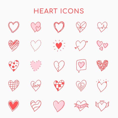 Free Vector | Heart icons, pink set vector in hand-drawn doodle style Sketch Heart, Doodle Heart, Hand Drawn Heart, Drawn Heart, Heart Doodle, Heart Hands Drawing, Heart Illustration, Heart Drawing, Cricut Png