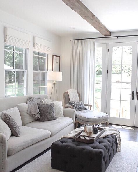 Living Room Patio Doors, French Doors Living Room, Small Lounge, Living Room Curtains, French Country Living Room, French Doors Patio, Room Curtains, White Living, Living Room Collections