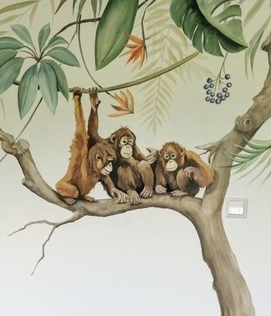 Jungle Mural, Baby Monkeys, Wall Painting Decor, Animal Room, Painting Decor, Awesome Bedrooms, Wall Mural, Baby Room, Wall Murals