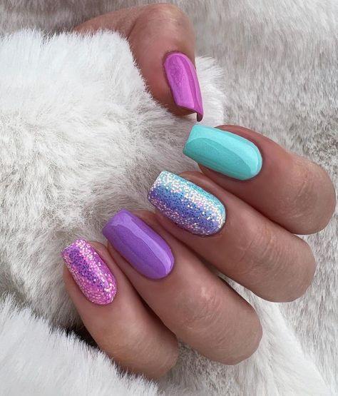 Teal Nails, Purple Nail Designs, Cute Gel Nails, Nails Polish, Pink Nail, Dipped Nails, Birthday Nails, Fancy Nails, Nail Polishes