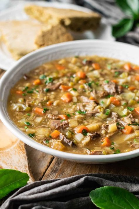 Scotch broth is a nutritious, hearty soup that's so comforting on a cold day! It's made with lamb, vegetables, pearl barley, and fresh herbs. Make it yourself to taste Scotland's most popular soup. Scotch Broth Soup, Healthy Fall Soups, Scotch Broth, Scottish Dishes, Fall Soup Recipes, Hearty Chicken, Pearl Barley, Hearty Soup, Barley Soup