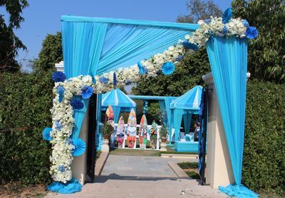 Weddings, Indian Wedding Planning Online - WedMeGood Wedding Pool Party Decorations, Reception Stage, Reception Stage Decor, Cocktail Party Decor, Wedding Pool Party, Stage Ideas, Gate Decoration, Pre Wedding Videos, Wedding Decor Photos