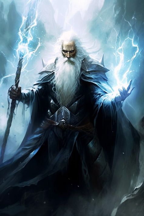 Enter a realm of magic and wonder with the captivating art of a fantasy wizard. #FantasyWizard #MagicalArtistry Wizard Fantasy Art, Lightning Wizard, Ice Wizard, Jace Beleren, Variety Art, Old Wizard, Ice Kingdom, Mushroom Chocolate, Wizard Tattoo