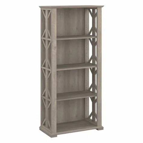 Saint Birch61.1'' H x 33'' W Etagere Bookcase | Wayfair Farmhouse Bookcase, Farmhouse Bookcases, Organize Books, Shelf Farmhouse, 4 Shelf Bookcase, Fireplace Entertainment Center, Industrial Bookcases, Bookcases For Sale, Farmhouse Tv Stand