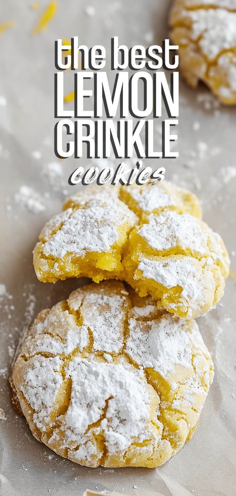 Lemon Crinkle Cookies [25 Minutes] – Chasety Lemon Cookie Recipe, Lemon Cake Cookies, Lemon Cookies Easy, Lemon Cookie, Crinkle Cookies Recipe, Lemon Crinkle Cookies, Lemon Cookies Recipes, Cookie Spread, Crinkle Cookies