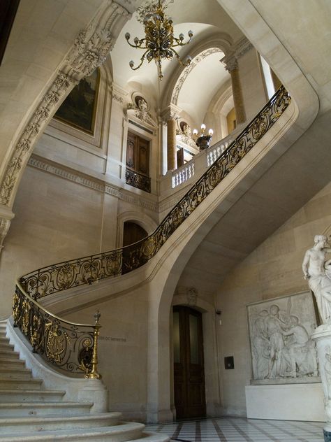 daughterofchaos: “  L'Escalier du Ministre by Djof ” Bloxburg Homes, متحف فني, Paris Louvre, Castle Aesthetic, Casa Vintage, Casas Coloniales, European Royalty, France Paris, Light Academia