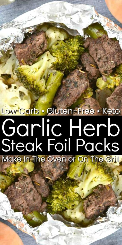 Garlic Herb Steak, Foil Pack Dinners, Garlic Steak, Foil Dinners, Foil Pack Meals, Foil Packs, Foil Packet Meals, Grilled Dinner, Boiled Egg Diet Plan