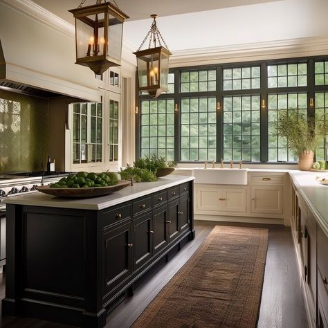 Kitchen Sink With Lots Of Windows, Industrial French Kitchen, Traditional American Interior, Rustic Kitchen Ideas Farmhouse French Country Interior Design, Large Windows In Kitchen, Large Window In Kitchen, French Cottage Interior Design, Two Story Kitchen, Kitchen Interior White