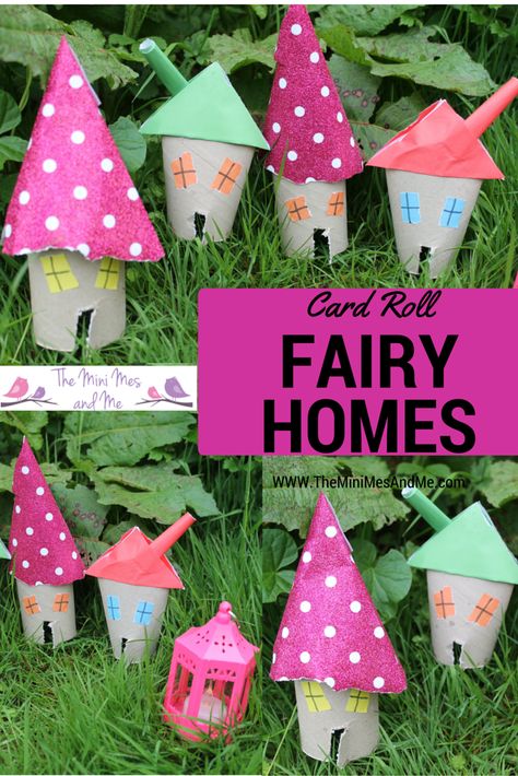 Card Roll Fairy Homes | The Mini Mes and Me Fairy Sleepover, Forest Crafts, Tooth Fairy Doors, Magic Theme, Fairy Tale Forest, House Craft, Fairy Tale Theme, Fairy Homes, Rainy Day Crafts