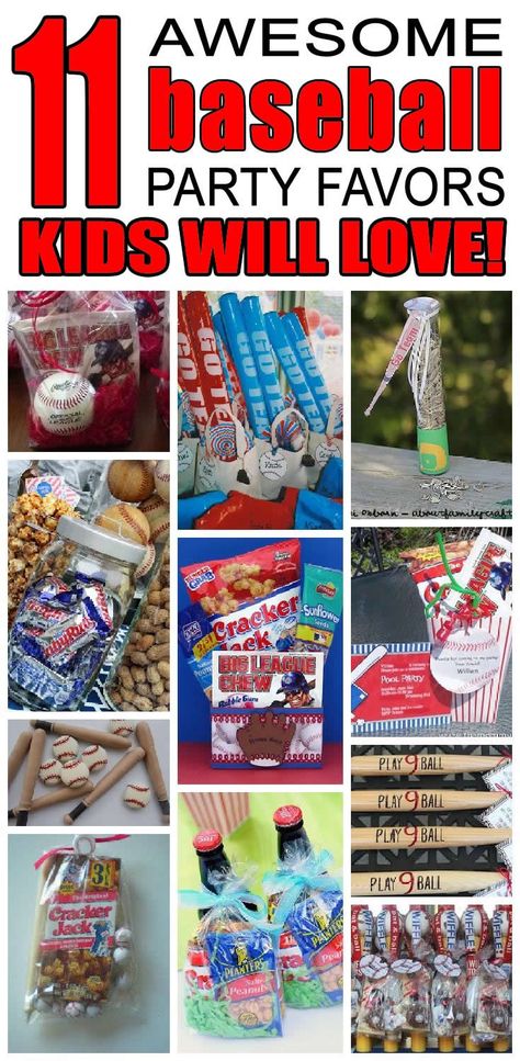 11 baseball party favor ideas for kids. Fun and easy baseball birthday party favor ideas for children. End Of Season Tball Party Ideas, Baseball Party Favors For Adults, Baseball Party Favor Ideas, Baseball Souvenir Ideas, Baseball Game Birthday Party, 3rd Birthday Party Baseball, Yankees Theme Birthday Party, Baseball Theme Birthday Party Games, Baseball Party Favors For Kids