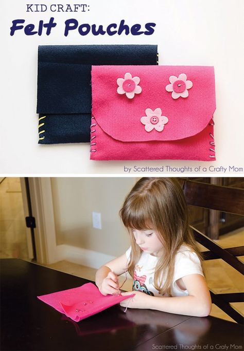 Kid Craft: Hand Sewn Felt Pouches Felt Wallet, Hand Sewn Felt, Pouch Craft, Felt Craft Projects, Crafty Mom, Pouch Diy, Felt Pouch, Felt Crafts Diy, Summer Sewing