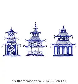 Diy Chinoiserie, Chinoiserie Patterns, Chinoiserie Ornaments, Chinese Pagoda, Chinoiserie Art, Chinoiserie Pattern, Chinoiserie Christmas, Painted Stools, Blue White Decor