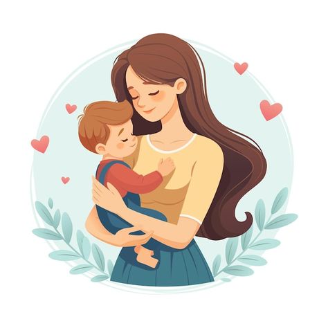 Mom And Boys, Mother Holding Child, Mother's Day Banner, Holding A Baby, Holding Baby, Vector Cartoon, Cartoon Style, Children Illustration, Cute Illustration