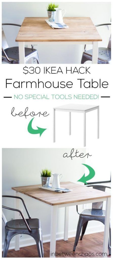 Check out these 13 farmhouse hacks!! Get the fixer upper look without the cost! LOVE these easy farmhouse decor ideas! Bjursta Table, Ikea Camping, Ikea Apartment, Ikea Table Hack, Ikea Farmhouse, Diy Esstisch, Build A Farmhouse Table, Ikea Hack Kitchen, Diy Kitchen Table