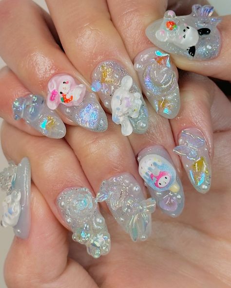 💙BDAY JUNK NAILS 🦋 Junk nails are so fun to do and nothing could go wrong when you are sticking cute ass charms on every finger 🤭 🦋Structured efile + level 2 nail art + charms 💙custom press ons available through dm or Etsy link in bio. International shipping available. 🦋book an appointment via link in bio #charmnails #nailsofinstagram #nails #nailsnailsnails #junknails #kawaiinails #hellokittylover #sanrionails #nailcharms #bluenails #harajukufashion #nailsoftheday #pinterest #longnails... Decoden Nails, Sweetheart Nails, Nails Charms, Junk Nails, Nail Charm, Nail Art Charms, Really Cute Nails, Kawaii Nails, Press Ons