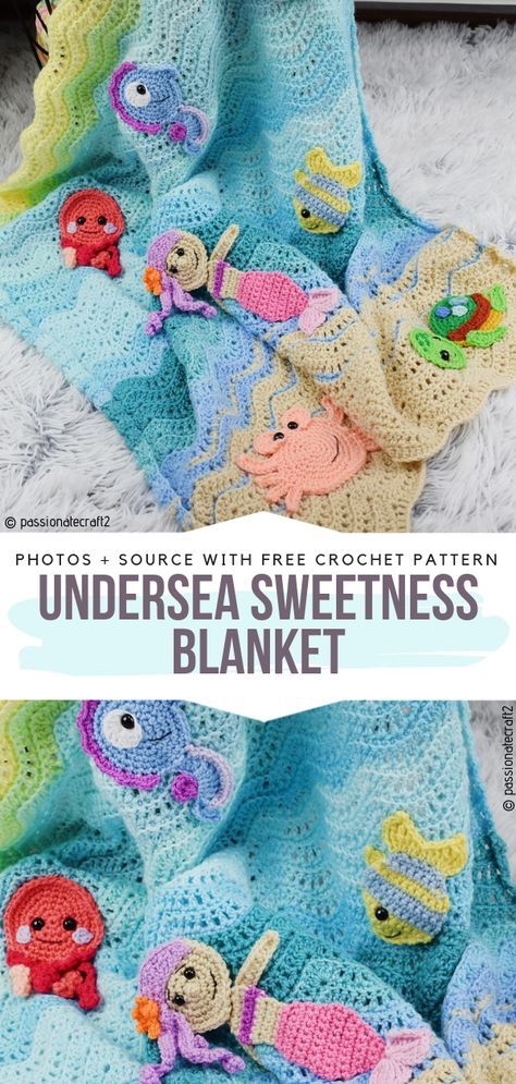 Underwater Crochet Ideas Free Patterns - Free Crochet Patterns Wave Stitch, Crochet Sea Creatures, Crochet Baby Blanket Free Pattern, Stitch Blanket, Easy Crochet Baby Blanket, Crocheted Blanket, Crocheted Items, Easy Crochet Baby