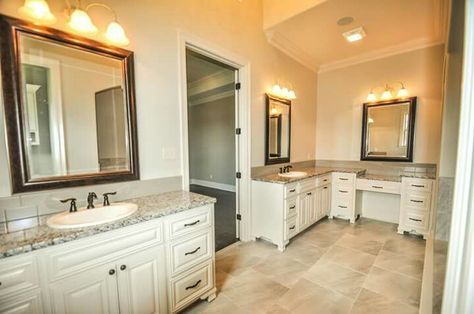 Bathroom With 2 Sinks And Vanity, Bedroom And Bathroom Ideas Master, Split Vanity Master Bath Layout, Master Bathrooms With Separate Vanities, Master Bath Split Vanities, Separate Sinks In Master Bath, Split Master Bath Vanity, Master Bath Seperate Vanity Ideas, Split Vanity Master Bath Bathroom Ideas