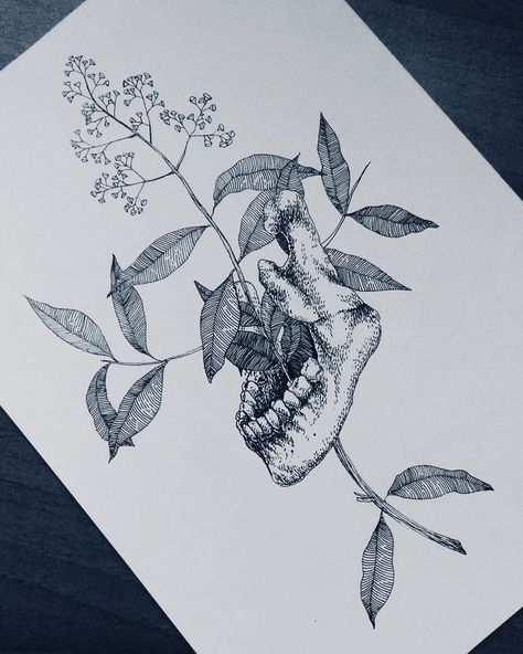 Dark Academia Drawings, Skull Jaw, Dark Academia Art, Weird Drawings, Plant Tattoo, Draw Illustration, Skeleton Art, Plant Drawing, Nature Tattoos