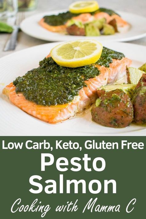 You won't believe how delicious this Pesto Salmon tastes! A fabulous baked salmon recipe that's keto, low carb and gluten free. #pestosalmonrecipes #bakedsalmonrecipes Pesto Salmon Recipes, Pesto Salmon Recipe, Make Pesto, Baked Salmon Recipe, Keto Gluten Free, Pesto Salmon, Seafood Recipes Healthy, Best Seafood Recipes, Easy Seafood Recipes