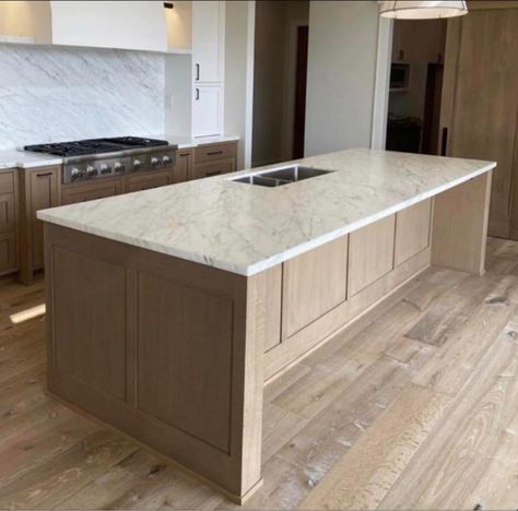 Kitchen Island White Cabinets, Kitchen Island White, Walnut Kitchen Island, Waterfall Island, Walnut Kitchen, Kitchen Decor Inspiration, Diy Backsplash, Diy Kitchen Renovation, Kitchen Island Decor