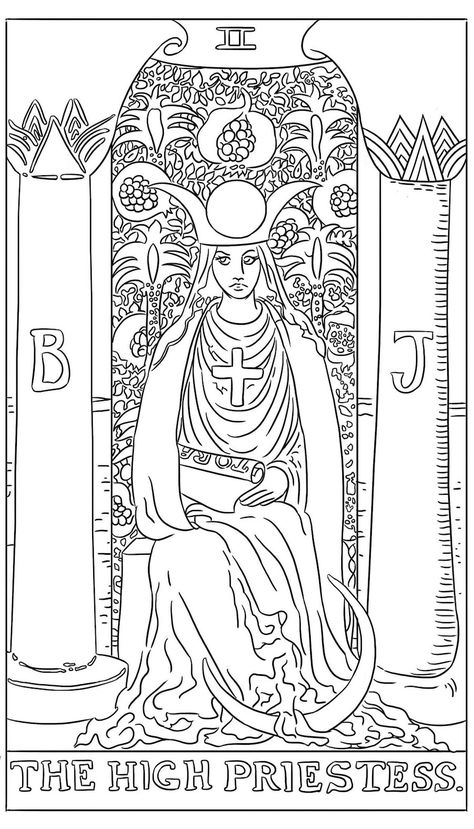 Tarot Coloring Pages, Pages Tarot, Dover Coloring Pages, Hello Kitty Coloring Pages, Kitty Coloring Pages, Pentacles Tarot, Hello Kitty Colouring Pages, Space Coloring Pages, The High Priestess