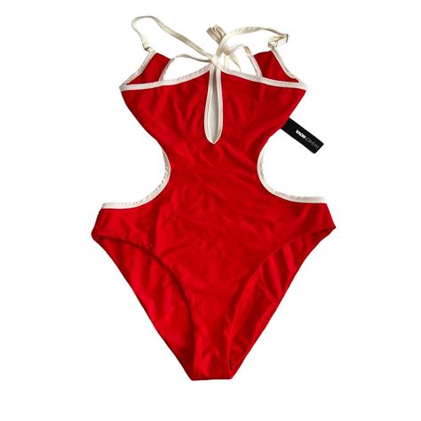 Fashion Nova Fun In The Sun 1 Piece Cutout Swimsuit, Red With White Trim, Keyhole And Side Cut Outs, 1x, New With Tags 1 Swim Swimsuit Bathing Suit One Piece Swimming Suit Monokini Christmas Swimsuit, Fashion Nova Swimsuit, One Piece Swimming Suit, Bathing Suit One Piece, Red Bathing Suits, Cutout Swimsuit, Swimsuit Inspo, Green One Piece Swimsuit, Plunge Swimsuit