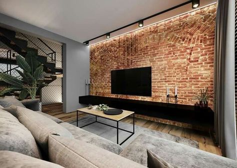 2024 Brick TV Wall Design Trends: Rustic Meets Modern In Living Spaces Brickwall Interiors, Brick Tv Wall, Brick Wall Tv, Brick Wall Interior Living Room, Painting Ideas Bedroom, Bedroom Painting Ideas, Exposed Brick Interior, Furniture Ideas Bedroom, Modern Sofa Design