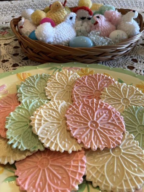 Italians who love Food | My anise pizzelles are all made for Easter | Facebook Easter Pizzelles, Colored Pizzelles, Cookie Table, Italian Cookies, Easter Colors, Easter Brunch, Pretty Pastel, Food Coloring, Spring Colors