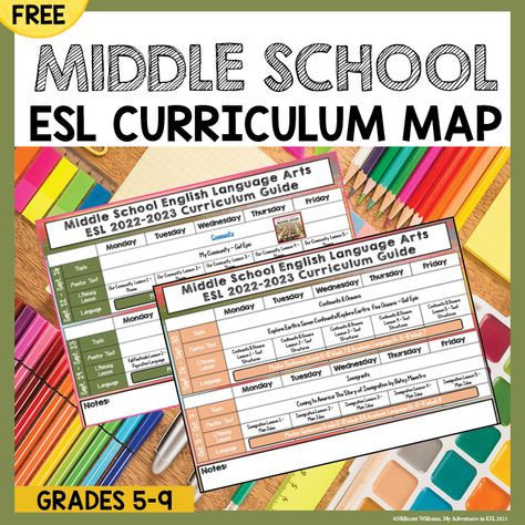 Esl Curriculum Planning, Station Teaching, Ell Lesson Plans, Esl Curriculum, Middle School Esl, Curriculum Map, Listening Station, Middle School Curriculum, Teaching English Language Learners