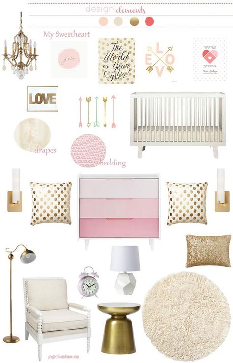 Gold Baby Nursery, Pink And Gold Nursery, Nursery Design Girl, Gold Nursery, Gold Bedroom, Gold Girl, Pink Nursery, Big Girl Rooms, Gold Baby