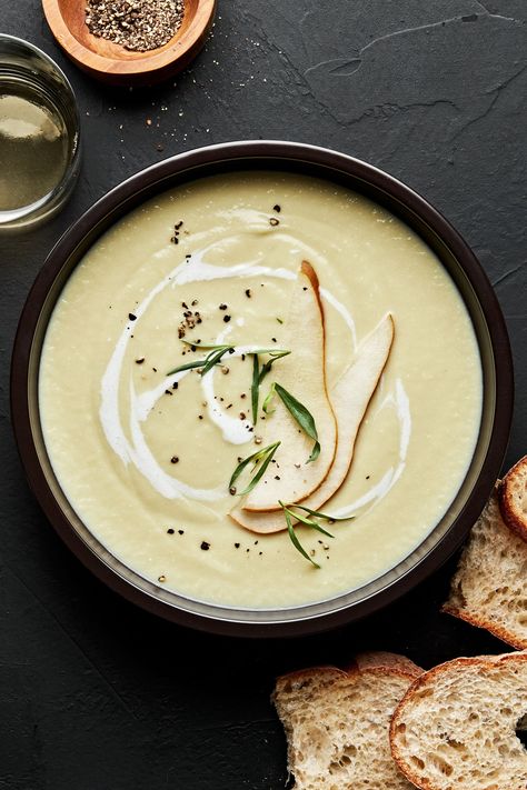 This pear and buttermilk bisque–with notes of tarragon, the tartness of buttermilk, and the sweet earthiness of pears is a celebration of the season. Serve with a crisp salad for a flavorful meal. Crisp Salad, Cozy Recipes, Creamy Soup Recipes, Easy Breakfasts, Winter Veggies, The Modern Proper, Modern Proper, Honey Mustard Vinaigrette, Pear Salad