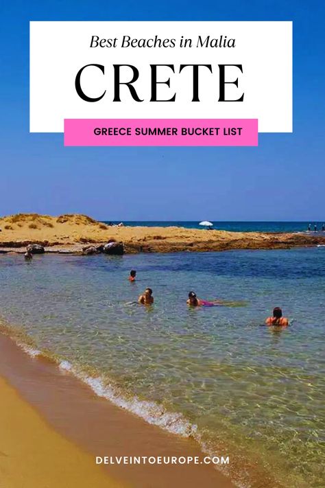 Visit the stunning Malia beaches in Crete for your ultimate summer getaway! From the lively main Malia Beach to the family-friendly Potamos Beach, discover the best sandy stretches in Crete. Whether you're up for a party vibe or a chill family day, Malia's beaches have it all. Add these gems to your Crete bucket list and soak up the best of Greece this summer! Crete Malia, Malia Greece, Malia Crete, Crete Beaches, Beaches To Visit, Party Vibe, Heraklion, Crete Greece, Summer Getaway