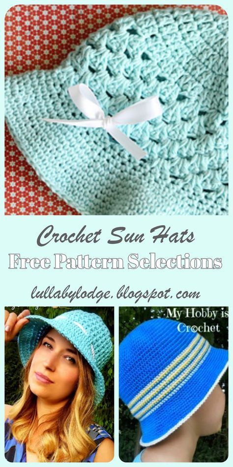 Keep your cool in the heat, with these pretty crochet sun hats.  Six free patterns to make, suitable for beginners to advanced... #crochetsunhat #sunhat #freecrochetpatterns #crochethatpattern Crochet Sun Hats, Crochet Top Hat, Top Hat Pattern, Crochet Hats Free Pattern Ladies, Crochet Bonnet, Crochet Sun, Boy Crochet, Winter Caps, Crochet Summer Hats