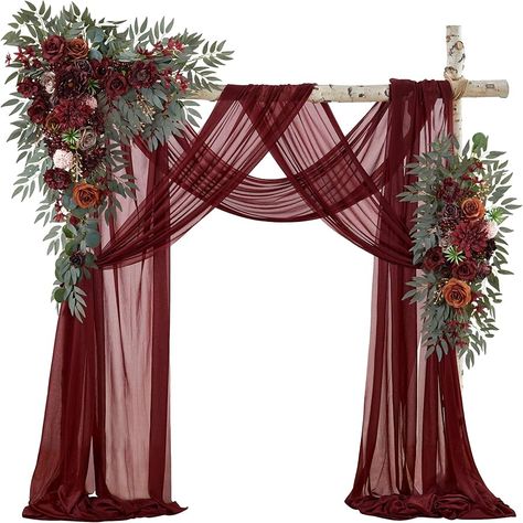 Amazon.com: WEDFLOR Wedding Arch Flowers with Drapes Kit (Pack of 4) - 2pcs Artificial Beige Deluxe Swag with 2pcs Sheer Drapes for Wedding Ceremony Arbor Reception Backdrop Rose Floral Decoration : Electronics Wedding Ceremony Arbor, Drapes For Wedding, Ceremony Arbor, Wedding Reception Chairs, Expensive Flowers, Reception Backdrop, Wedding Reception Backdrop, Dream Wedding Decorations, Wood Arch