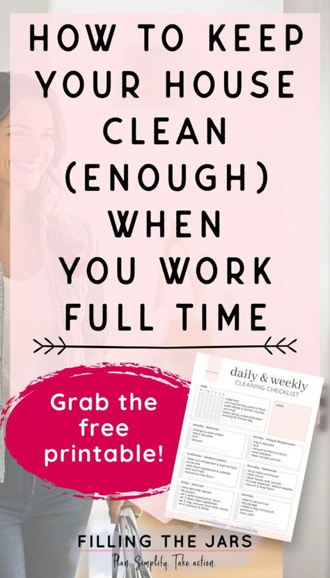 Discover daily routine ideas that help you keep a clean house even with a full-time job. This guide includes a simple daily cleaning checklist, schedule printable, and cleaning hacks designed for busy people. Stay organized with household management tips and strategies for busy working moms and other full-time workers. Get cleaning motivation to make your home clean enough without spending hours every day. Cleaning inspiration for how to keep your house clean when you work full time. Housecleaning Schedule, Daily Routine Ideas, Easy House Cleaning Schedule, Simple Cleaning Checklist, House Cleaning Checklist Printable, Working Mom Cleaning Schedule, Daily Cleaning Lists, Deep Cleaning House Checklist, Keep A Clean House