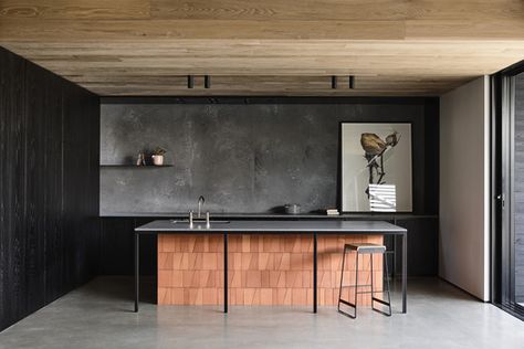 Wolveridge Architects, Black Wood Kitchen, Timber Facade, Rich Kitchen, Australian Architecture, Curated Design, Kitchen Interior Design, Interior Kitchen, Black Kitchen