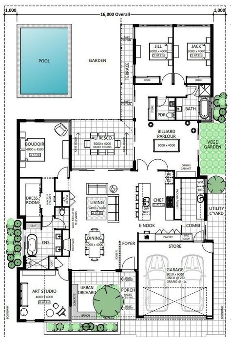 Pelan Rumah, House Front Porch, Pool House Plans, Arsitektur Masjid, Home Design Floor Plans, Villa Plan, House Layout Plans, Architectural House Plans, Bunk Room