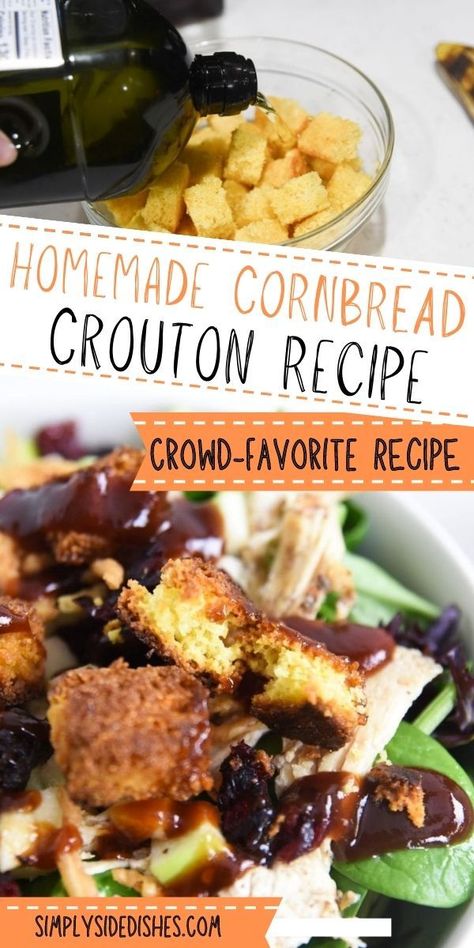 Crouton Recipe, Cornbread Croutons, Crouton Recipes, Cornbread Easy, Homemade Cornbread, Croutons Homemade, Cold Salad, Corn Bread Recipe, Croutons