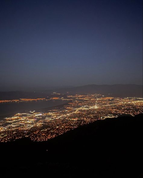 City Light View From Mountain, City Overview Night, Top Of A Mountain Aesthetic, City From Mountain View, City Lights From Mountain, Night City View From Mountain, City View From Mountain, Overlooking City At Night, Mountain View Aesthetic