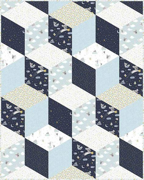 PROJECTS / KOALA ME CRAZY - TIME FOR BED Tumbling Block Quilt, Tumbling Blocks Pattern, Tumbling Blocks Quilt, Traditional Quilt Patterns, Time For Bed, Layer Cake Quilts, Tumbling Blocks, Baby Quilt Pattern, Quilt Block Patterns Free