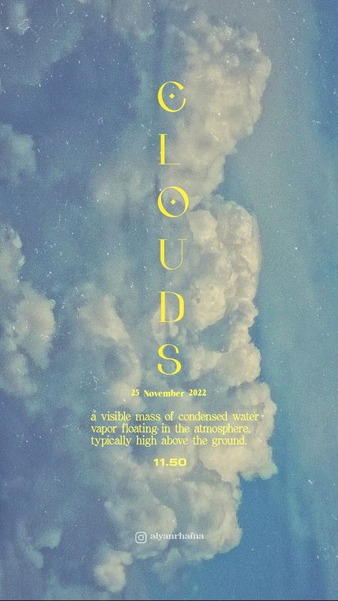 about clouds #canvaalphabetletter Cloud 9 Graphic Design, Blue Typography Poster, Cloud Poster Design, Cloud Logo Aesthetic, Blue Cloud Aesthetic, Clouds Graphic Design, Dreamy Graphic Design, Cloud Branding, Sky Branding